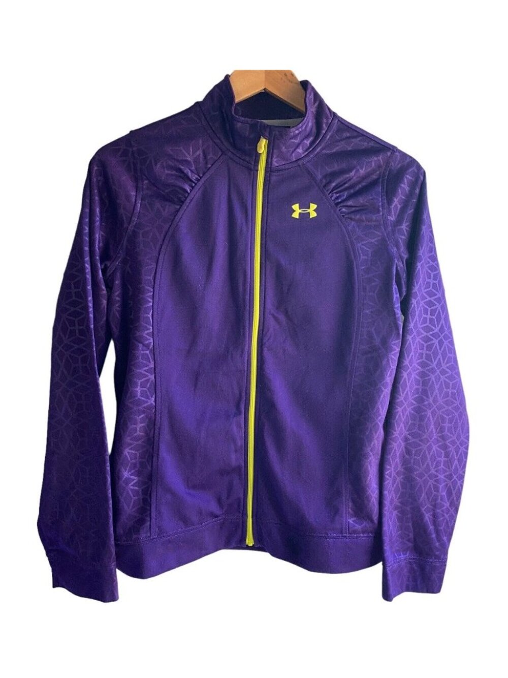Under Armour Loose Girls Full Zip Jacket Purple Green Ruched XL Geometric Logo